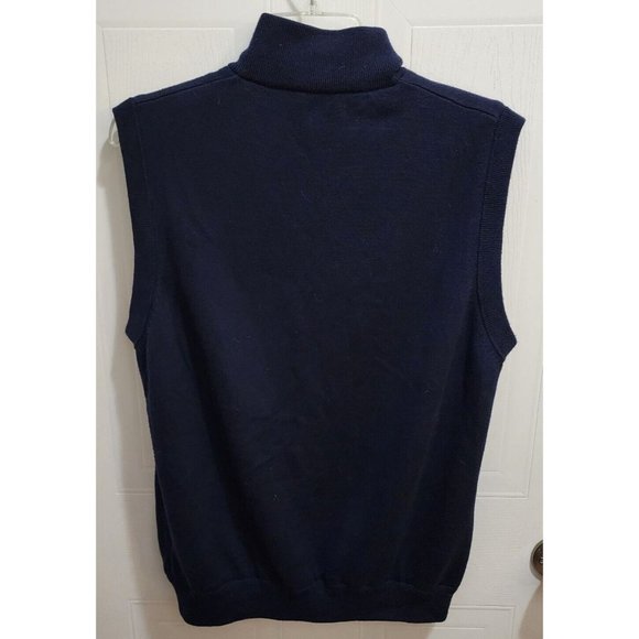 Talbots Mens Navy Blue Sleeveless Vest With Pockets Pima Cotton Full Zip Casual - Picture 6 of 8